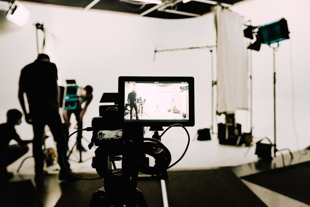 Television studio set with cameras and lights