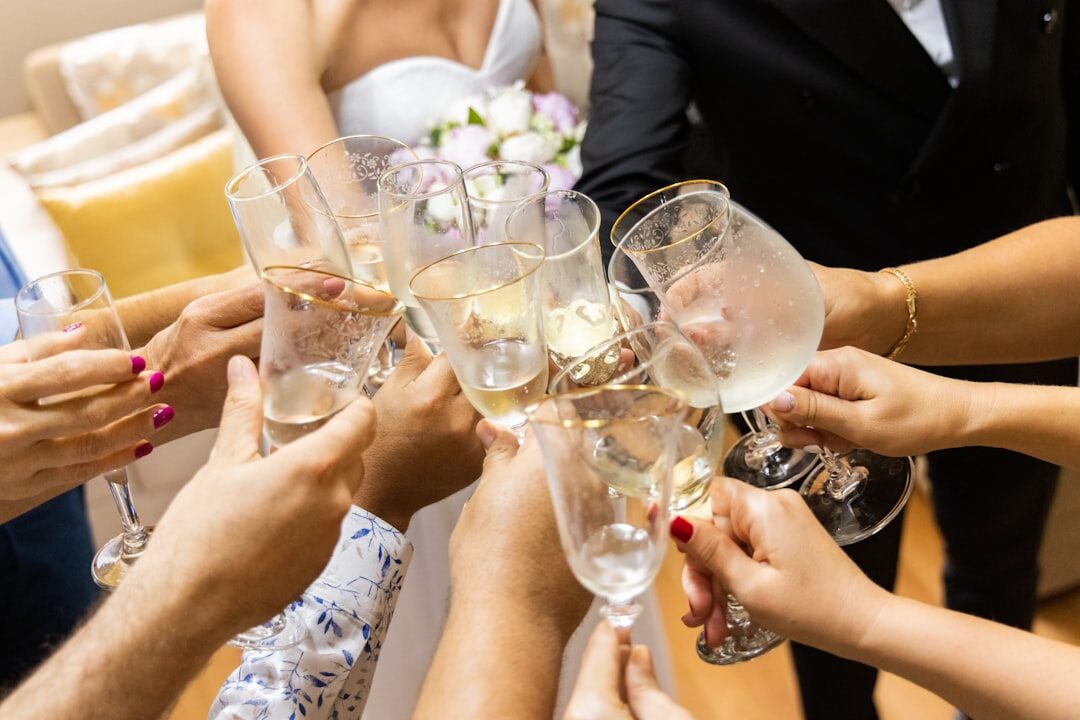 wedding guests toasting